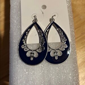 Dangly earrings, dark blue w/silver.